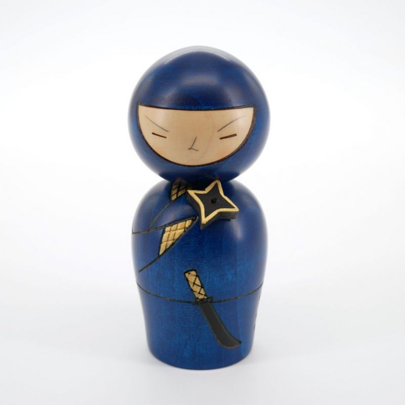 Bambola giapponese ninja kokeshi blu, NINJA