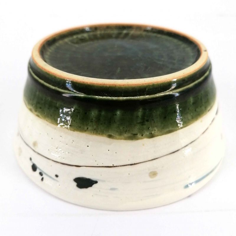 Ciotola di riso in ceramica giapponese, beige e verde - ORIBE