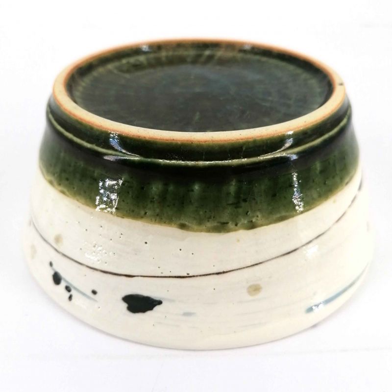 Japanese ceramic rice bowl, beige and green - ORIBE