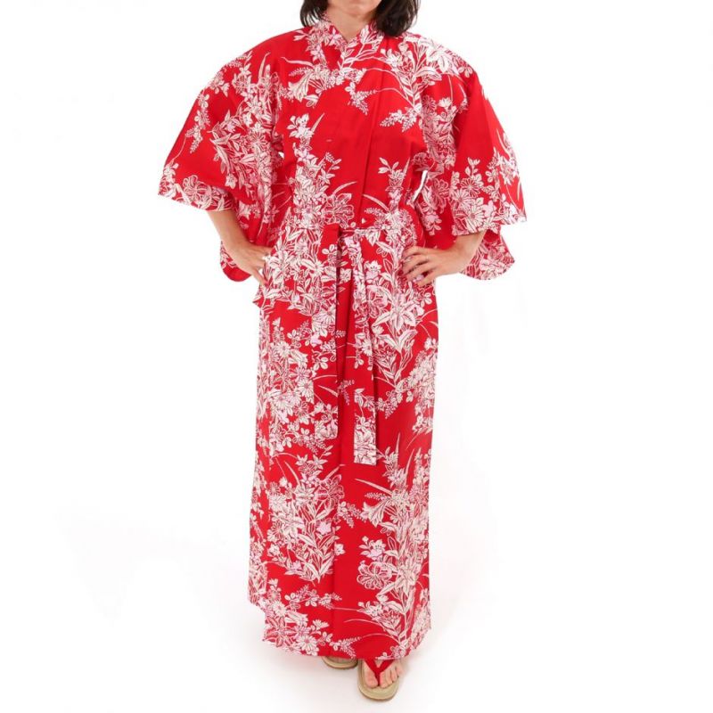 japanischer Yukata Kimono weiße Baumwolle, UME, Pflaumenblüten