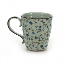 Tasse à thé japonaise avec motifs de fleurs bleues, SABI KARAKUSA AOI
