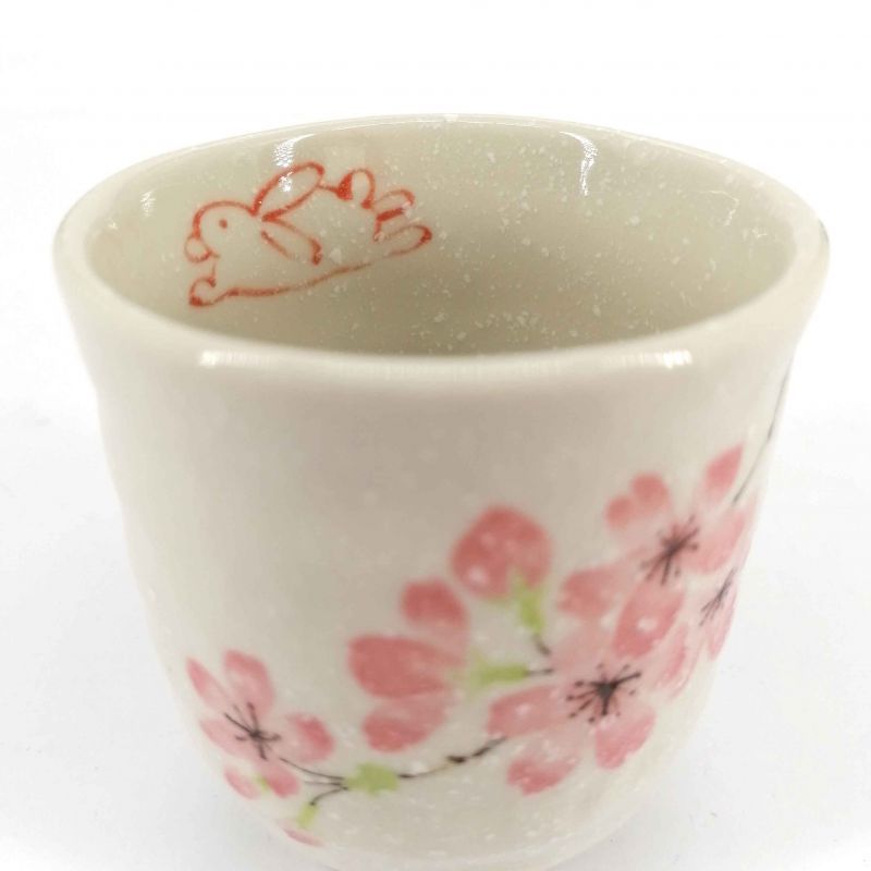 Tazza da tè in ceramica giapponese, bianco e fiori di ciliegio - SAKURA USAGI