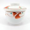 Japanese mug with lid chawan mushi white, red and green dots - POINTO