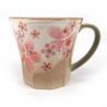 Taza de cerámica japonesa con asa, beige y rosa - SAKURA