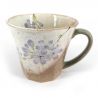 Taza de cerámica japonesa con asa, beige y violeta - SAKURA