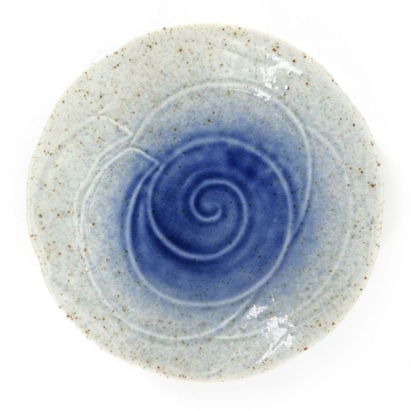 Plato redondo de cerámica, azul y blanco, patrón de luz en forma de rosa - BARA