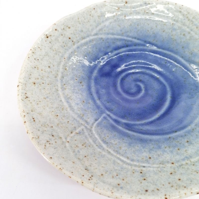 Piatto rotondo in ceramica, blu e bianco, motivo chiaro a forma di rosa - BARA