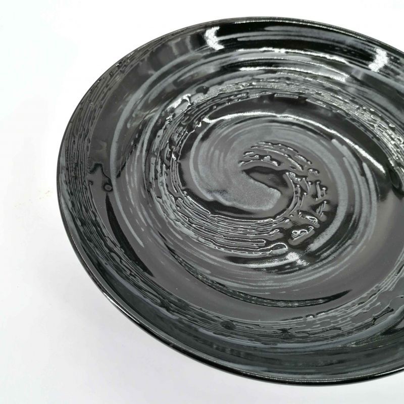 Japanische Keramikplatte Wellenmuster UZUMAKI - schwarz