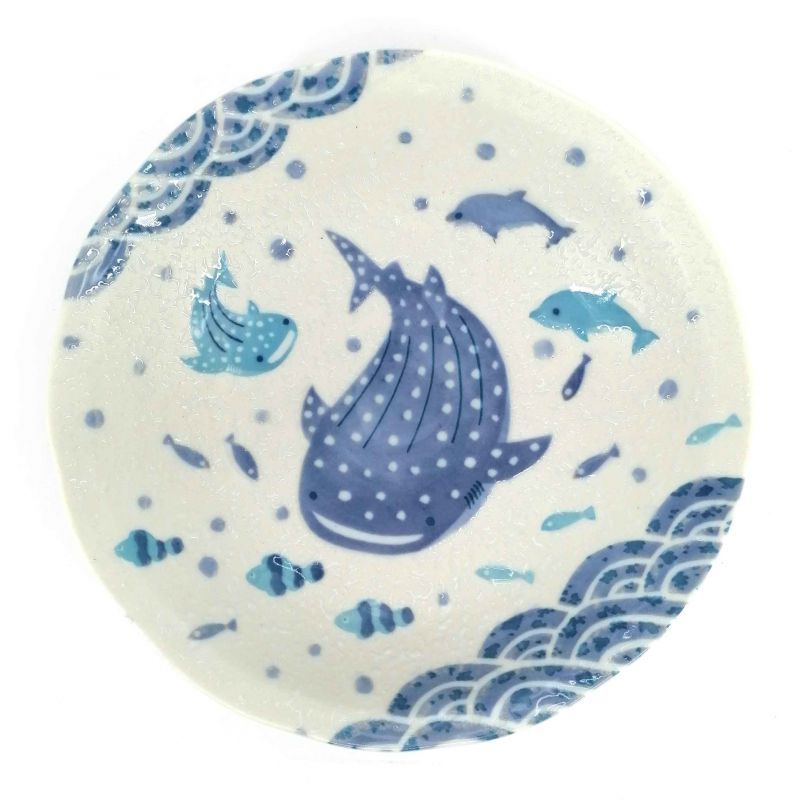 Plato hondo redondo de cerámica, azul, ocean universe - SEIGAIHA