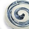 Assiette ronde en céramique, bleu et blanche, effet de pinceau - SENPU