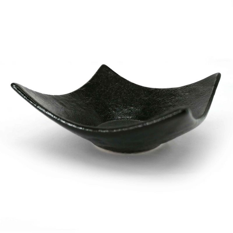 Small Japanese square black ceramic container with raised edges - SUTETOMENTO