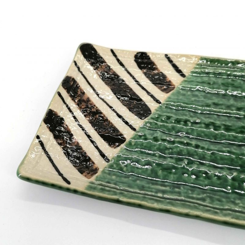 Plato rectangular de cerámica verde y beige - CHAIRO NO SEN