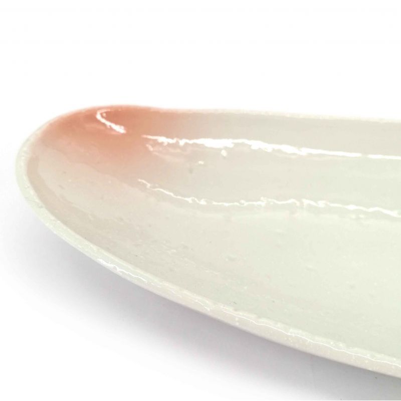 Japanese oval plate in white and pink ceramic - RAITO PINKU