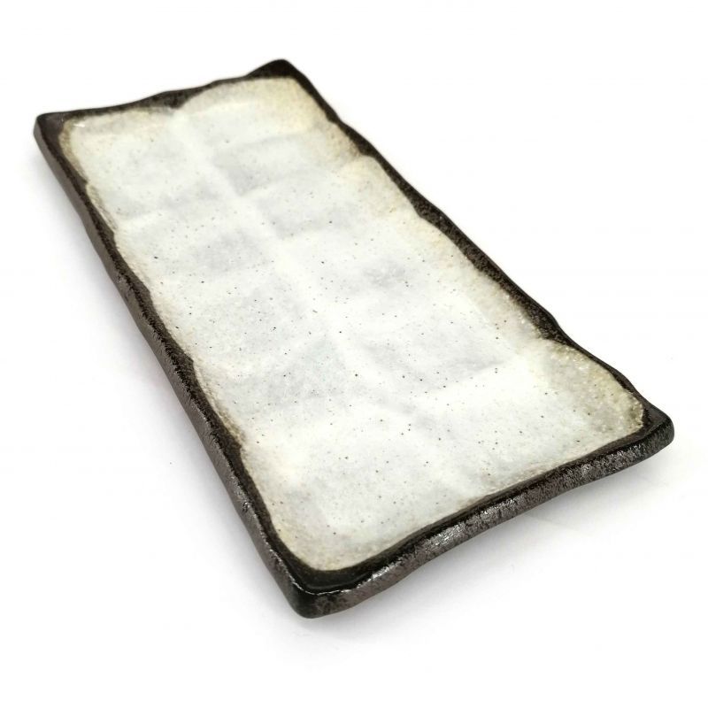 Small rectangular Japanese plate in beige ceramic with brown edge - BEJUBURAUN