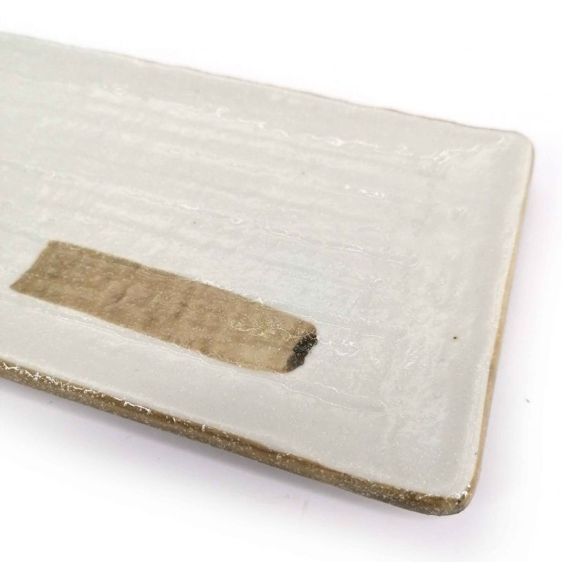 Plato japonés rectangular en cerámica blanca y marrón - TOKUCHO