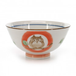 Japanese ceramic rice bowl, KOHIKI MORI NO CHIE FUKURÔ NAKAHIRA, owl