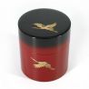 Japanese red and black tea caddy in resin with Japanese cranes pattern - YUBAETSURU - 150g