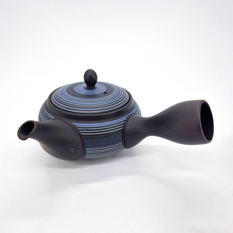 Japanese kyusu teapot tokoname blue stripes, , 260 cc