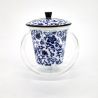 Théière japonaise en céramique et verre blanche et bleue, GARASU, 500cc