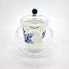 Japanese white and blue flower ceramic and glass teapot, HANA, 500cc