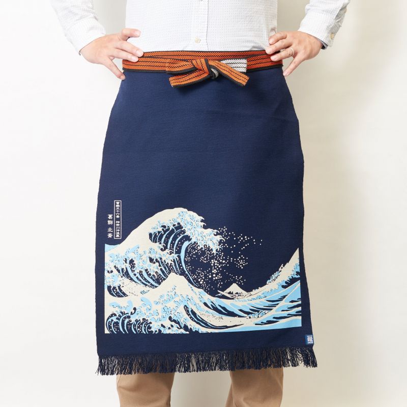 Delantal tradicional de algodón japonés Great Wave, MAEKAKE UKIYOE HOKUSAI