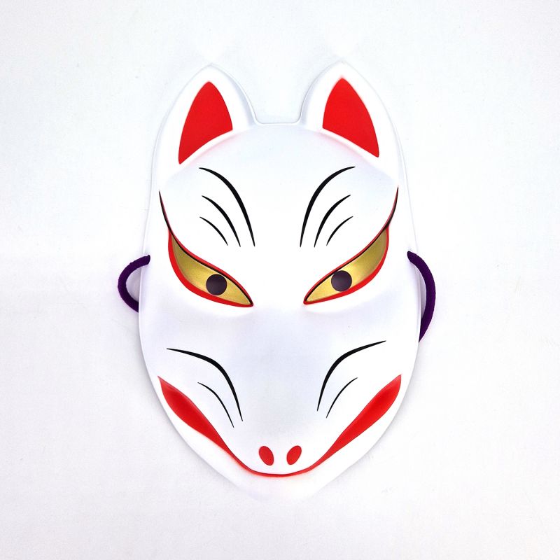 Maschera di volpe giapponese tradizionale, KITSUNE, bianca