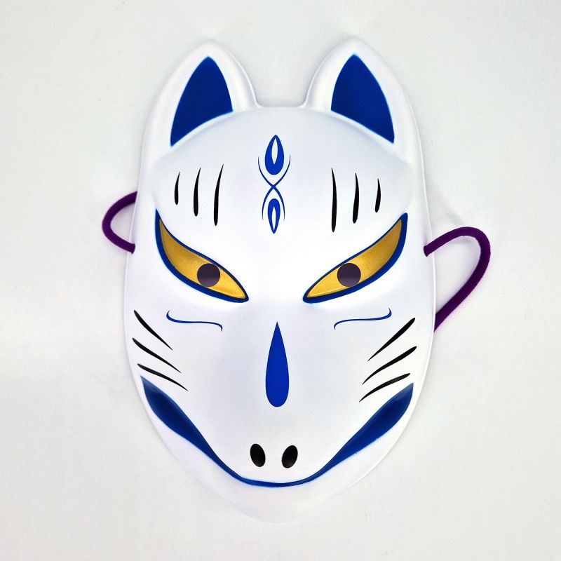 Máscara de zorro japonesa tradicional, KITSUNE, azul con ojos dorados