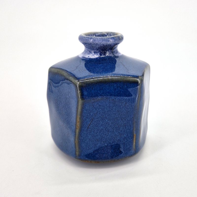 Japanese hexagonal blue ceramic soliflore vase, NAMAKO