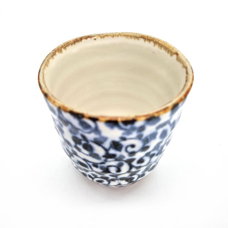 Japanische Teetasse aus Keramik, blau und weiß, Blattwerk, KOYO
