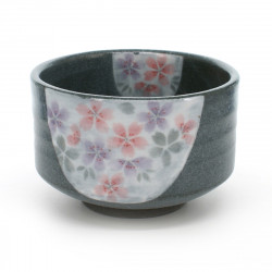 Japanese tea bowl for ceremony - chawan, MONKURO, plum flowers
