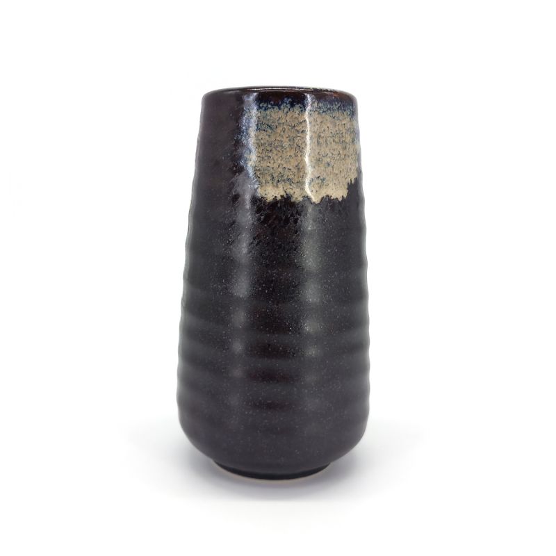 Vase japonais haut, noir et beige, SENOTAKAI KABIN