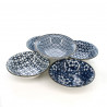 set de 5 bols traditionnels japonais avec motifs de fleurs couleur bleu et blanc en porcelaine SHIMITSU