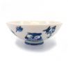 Japanische blau-weiße Keramik-Reisschale, FUKURO, Eule