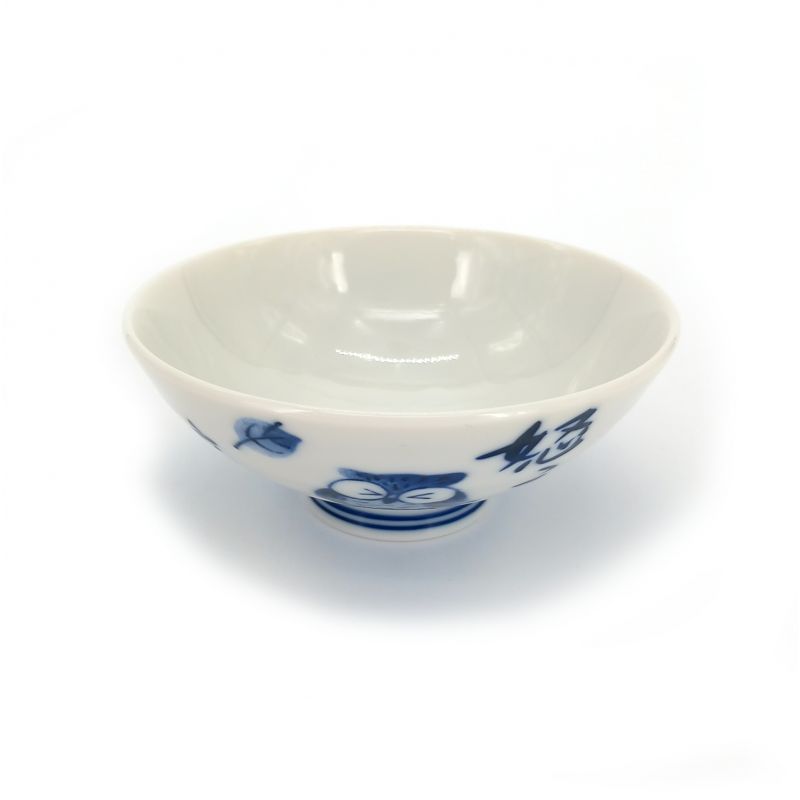 Japanese blue and white ceramic rice bowl, FUKURO, owl
