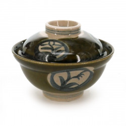 Japanese ceramic bowl with lid, ORIBE MARUMON KODAMA, green