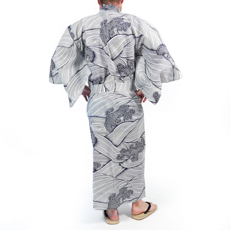 Yukata japonais bleu et blanc en coton pour homme - NAMI