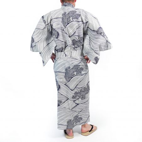 Japanischer Yukata aus blau-weißer Baumwolle für Herren – NAMI