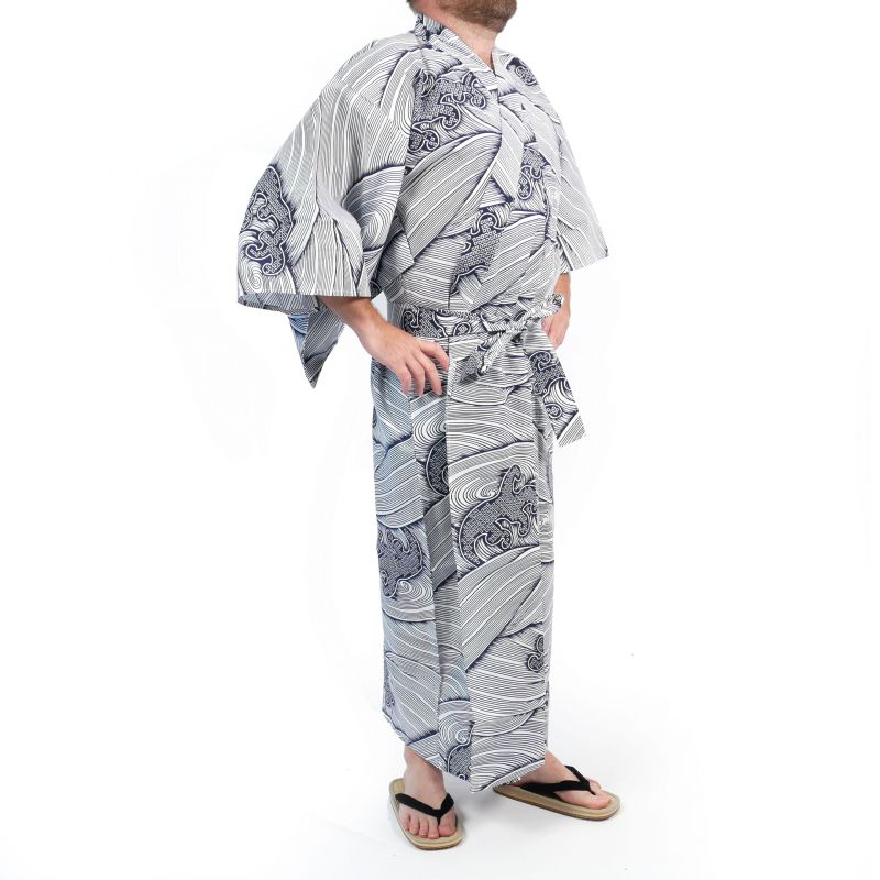 Japanischer Yukata aus blau-weißer Baumwolle für Herren – NAMI