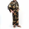 Yukata japonais noir avec dragon doré en coton pour homme - DORAGON