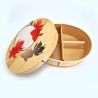 Boîte à repas Bento japonaise ovale en bois avec 4 séparations motif poissons, KINSK 