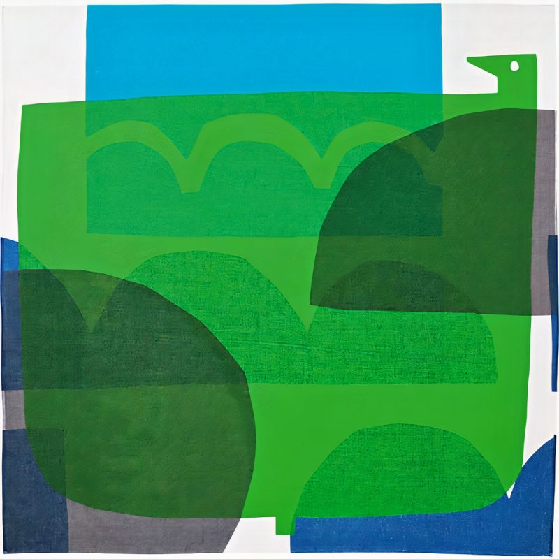 Furoshiki di cotone giapponese, MASARU SUZUKI, verde, WATER BIRD, 100 x 100 cm