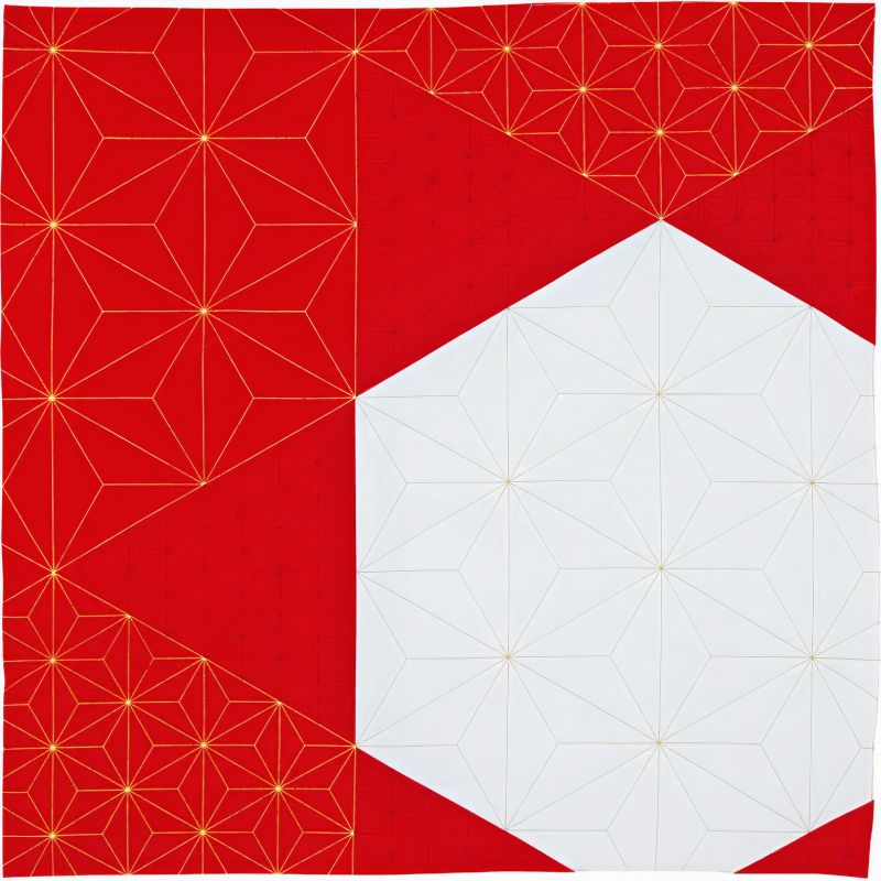 Japanese cotton furoshiki, ASANOHAKIKKO, red and gold, 70 x 70 cm