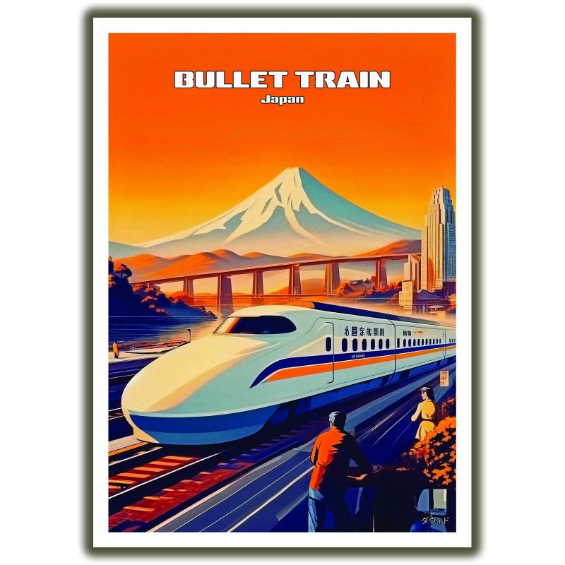 Poster / illustrazione giapponese "Bullet Train" Shinkansen e Monte Fuji, by ダヴィッド