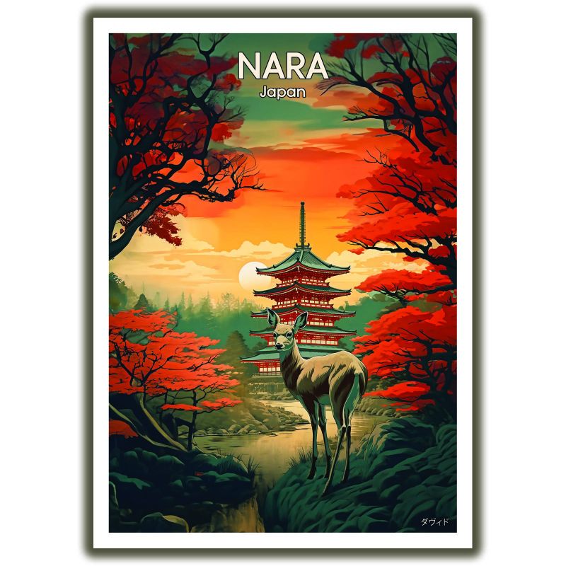 Poster / illustrazione giapponese "NARA" un cervo a Nara, by ダヴィッド