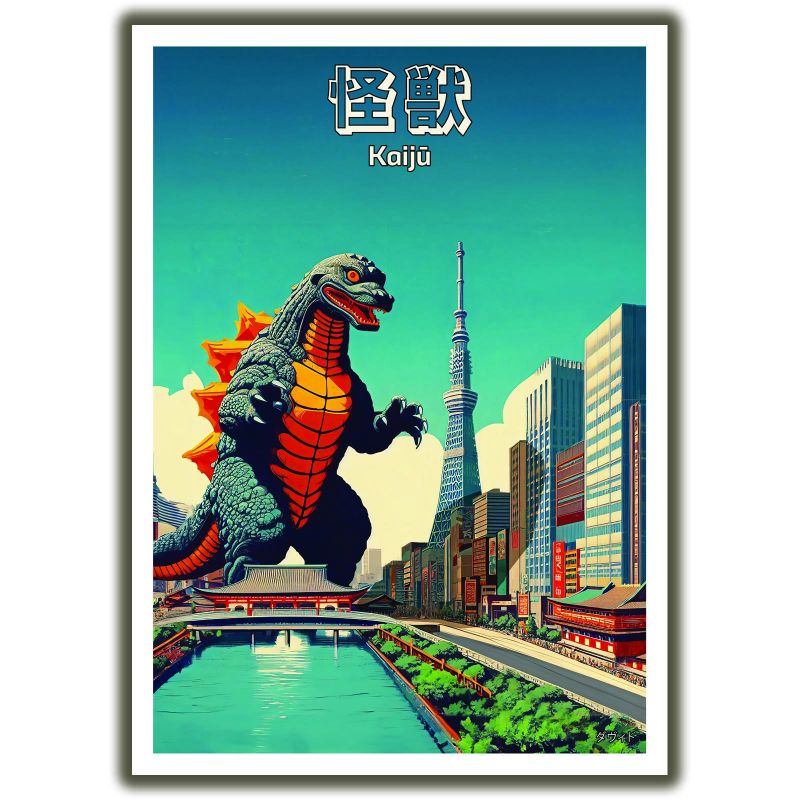 Poster / illustrazione Mostro gigante “KAIJU” a Tokyo, by ダヴィッド