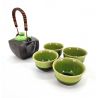 Black and green ceramic teapot and 4 cups set - MIDORI