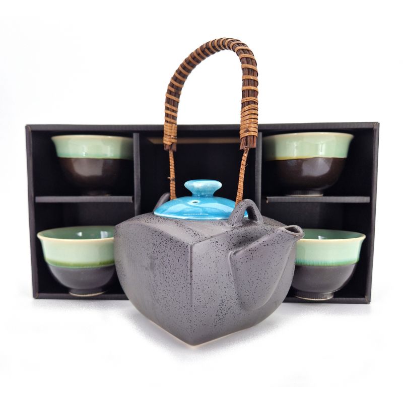 Black and blue ceramic teapot and 4 cups set - AOMI