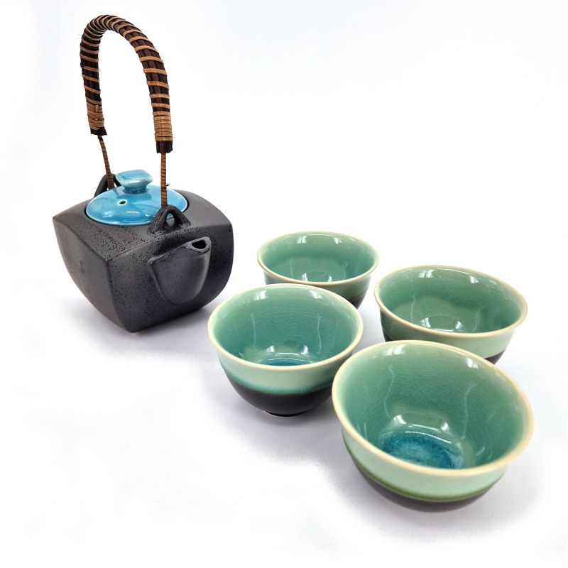 Black and blue ceramic teapot and 4 cups set - AOMI