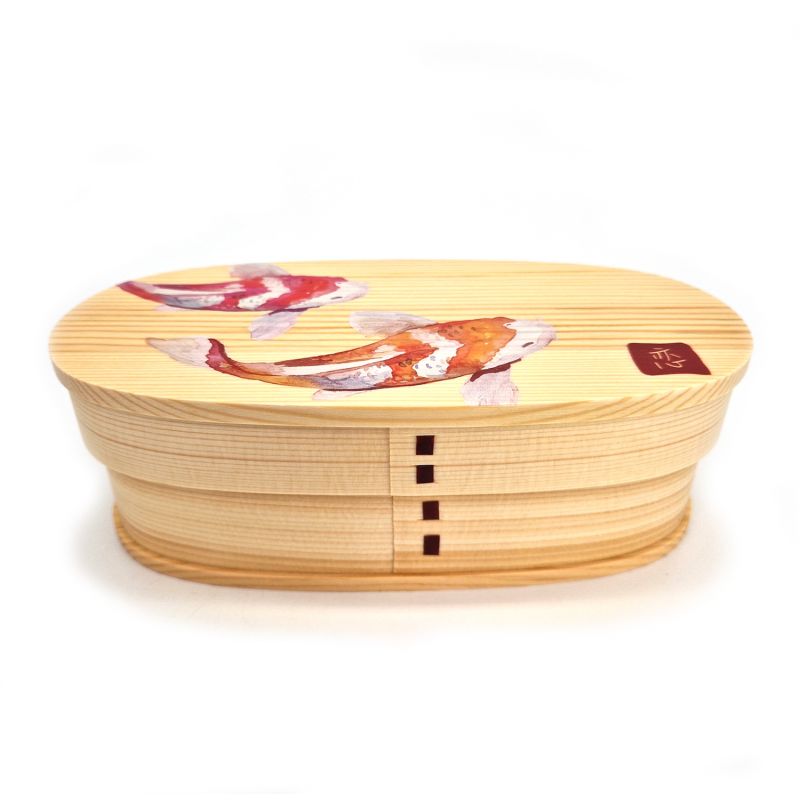 Japanische ovale Bento-Brotdose aus Holz mit Fischmuster, NISHIKI 2
