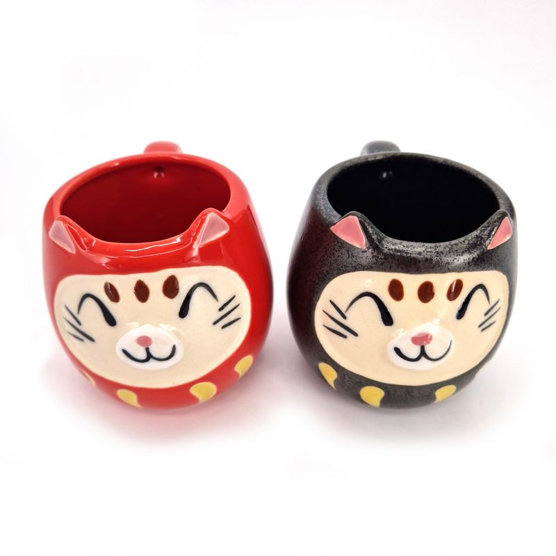 Japanese mug duo in Daruma cat - DARUMA NEKO
